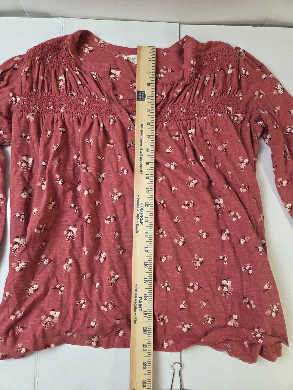 Lucky Brand Dusty Rose Floral Smocked Peasant Blouse - Picture 6 of 11